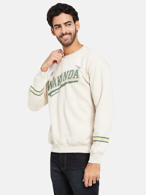 Octave Men Cream-Coloured Printed Sweatshirt