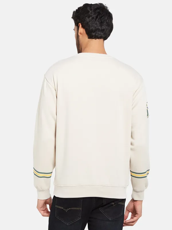 Octave Men Cream-Coloured Printed Sweatshirt