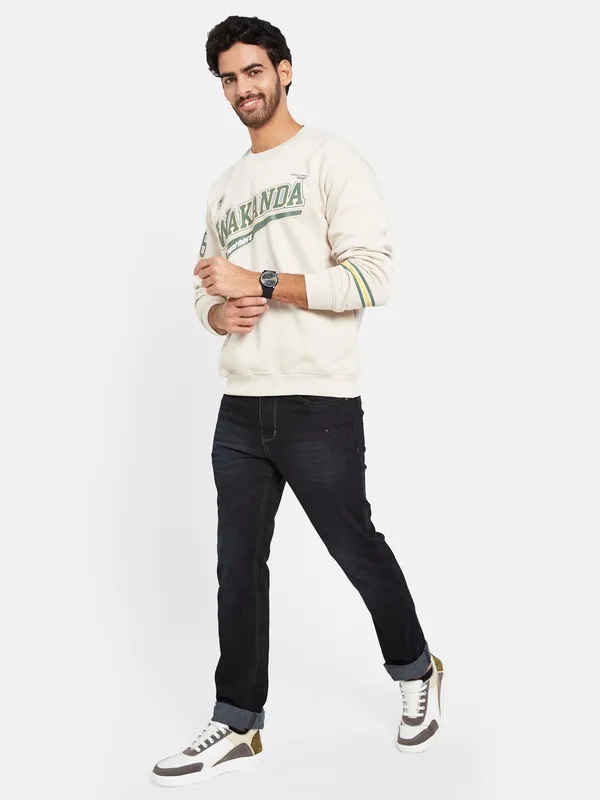 Octave Men Cream-Coloured Printed Sweatshirt