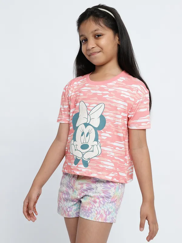 METTLE Girls Graphic Minnie Mouse Printed Cotton Casual T-Shirt