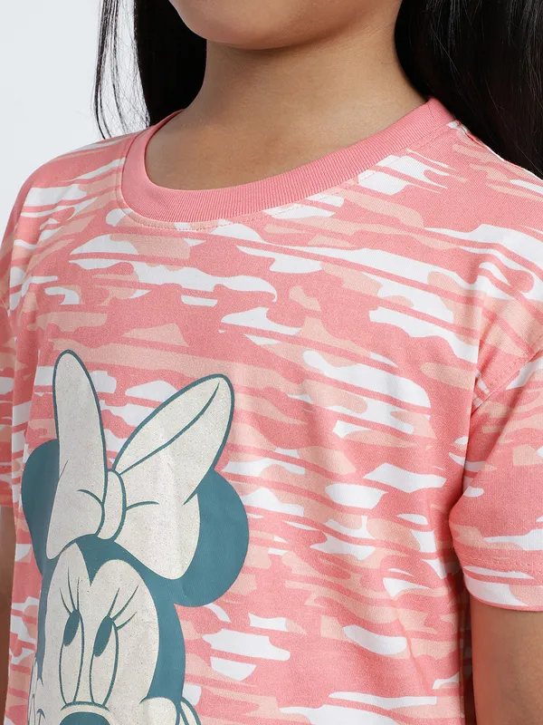 METTLE Girls Graphic Minnie Mouse Printed Cotton Casual T-Shirt