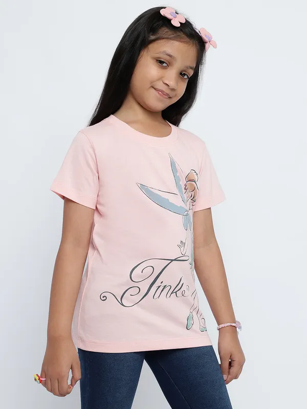 METTLE Girls Tinkerbell Graphic Printed Cotton Regular T-shirt
