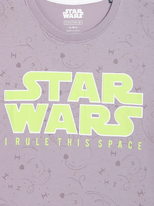 Octave Boys Purple Typography Star Wars Printed Applique T-shirt
