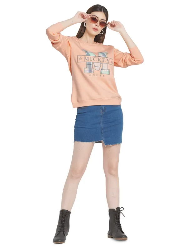 METTLE Women Peach-Coloured Printed Sweatshirt