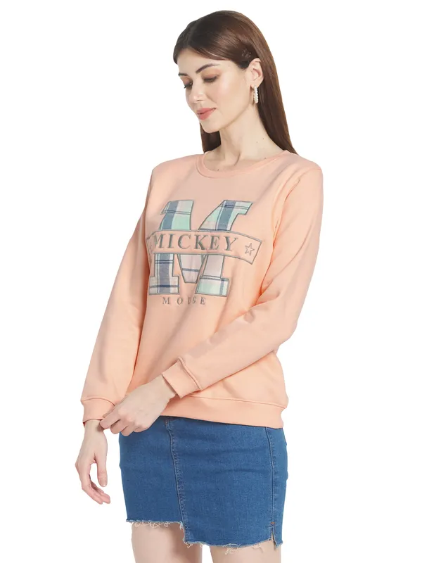 METTLE Women Peach-Coloured Printed Sweatshirt