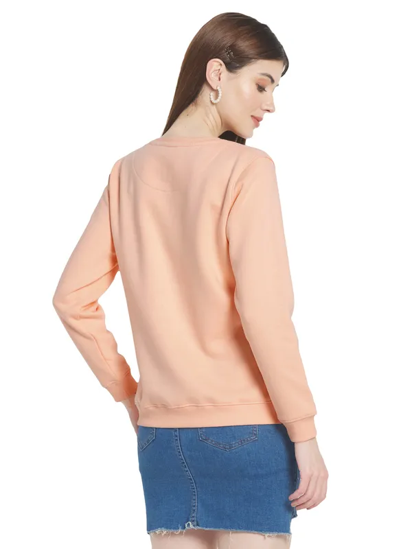 METTLE Women Peach-Coloured Printed Sweatshirt
