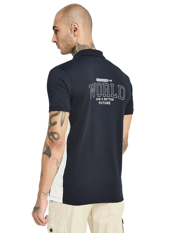 Octave Iron Man Typography Polo Collar Cotton T-shirt