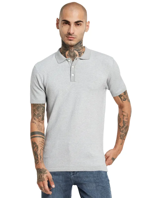 METTLE Striped Polo Collar Regular Fit Casual T-shirt