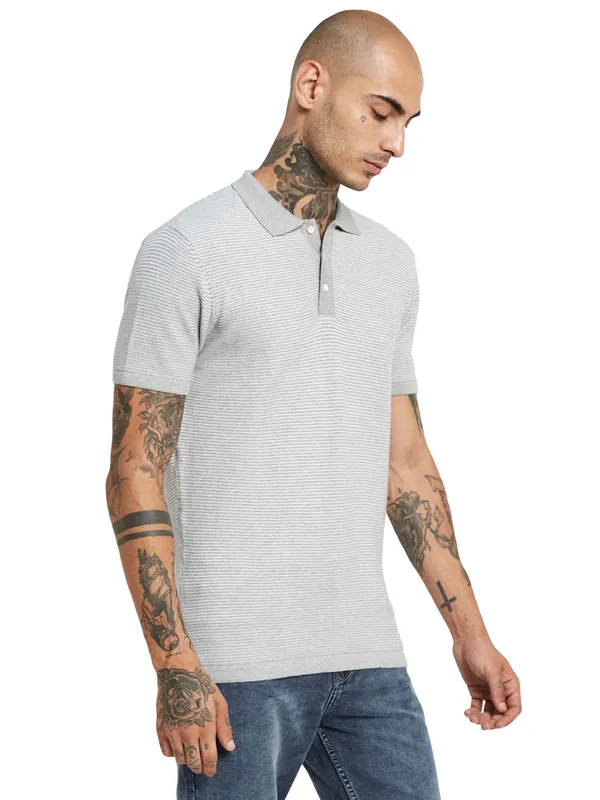 METTLE Striped Polo Collar Regular Fit Casual T-shirt