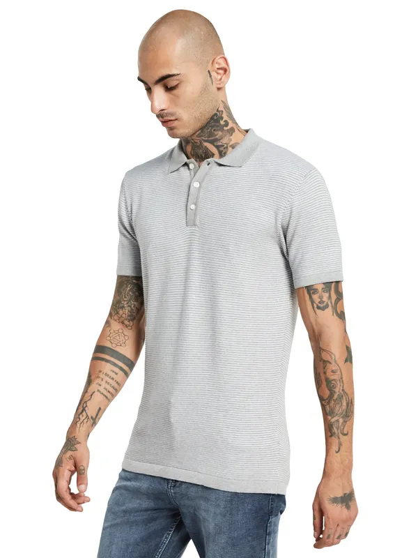 METTLE Striped Polo Collar Regular Fit Casual T-shirt