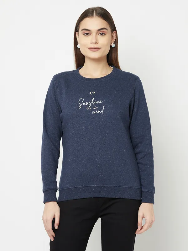 Women Navy Melange Sweatshirts