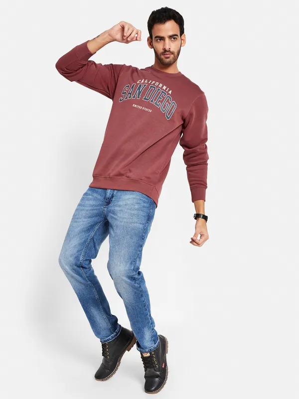 Octave Men Maroon Printed Sweatshirt