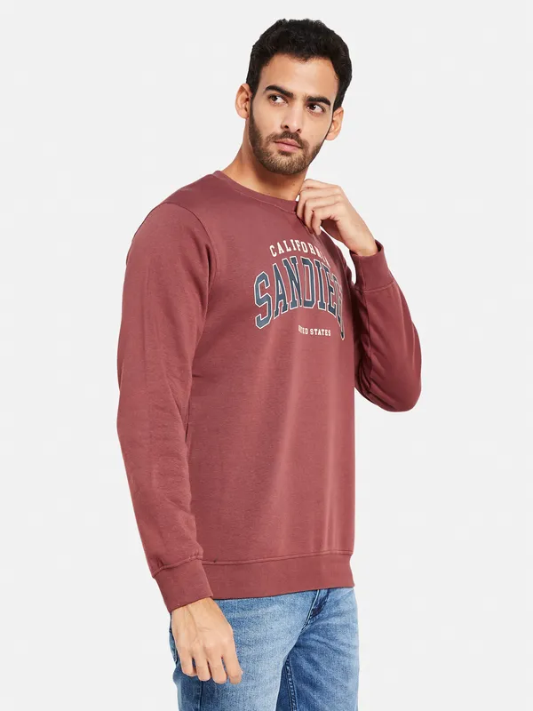 Octave Men Maroon Printed Sweatshirt