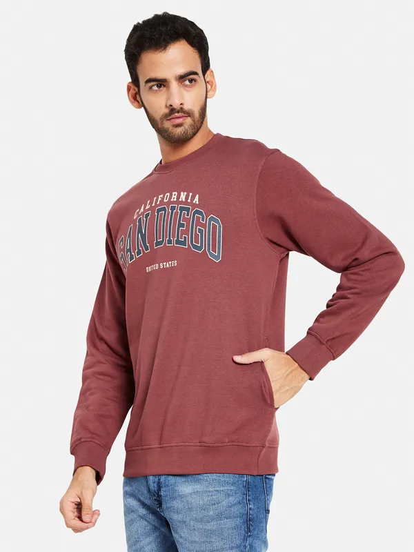 Octave Men Maroon Printed Sweatshirt