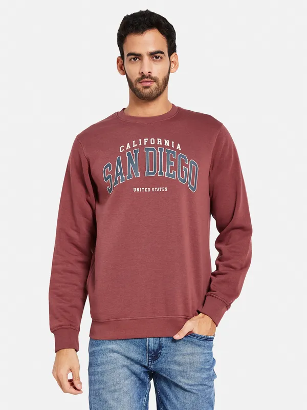 Octave Men Maroon Printed Sweatshirt