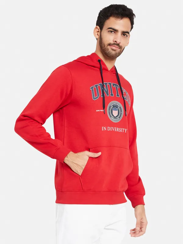 Octave Men Red Hooded Sweatshirt