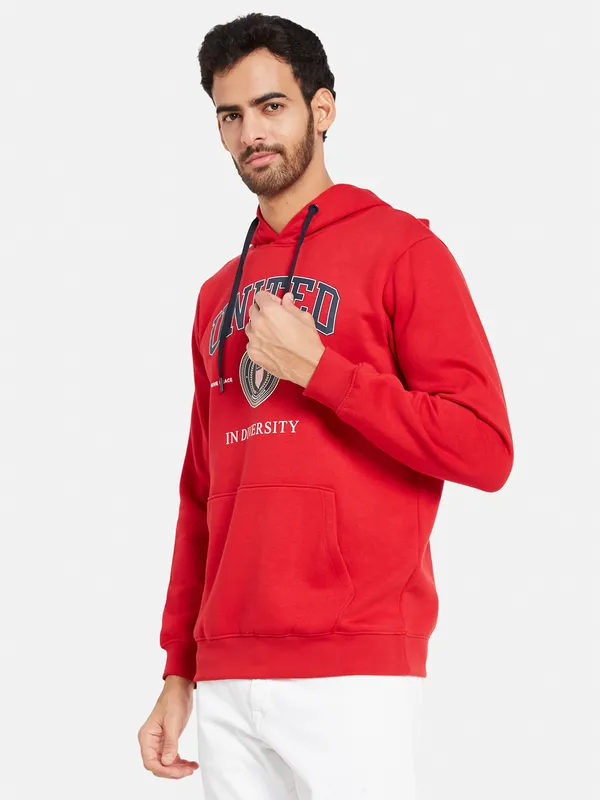 Octave Men Red Hooded Sweatshirt