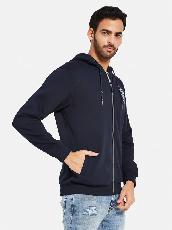 Octave Men Navy Blue Colourblocked Hooded Sweatshirt