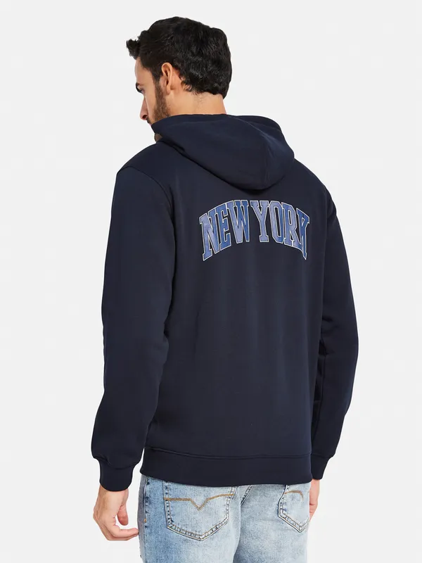Octave Men Navy Blue Colourblocked Hooded Sweatshirt