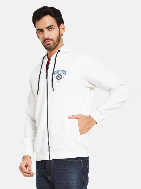 Octave Men White Hooded Sweatshirt