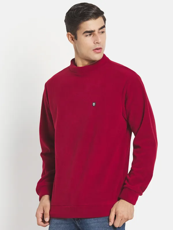 Men Maroon Solid Sweatshirt
