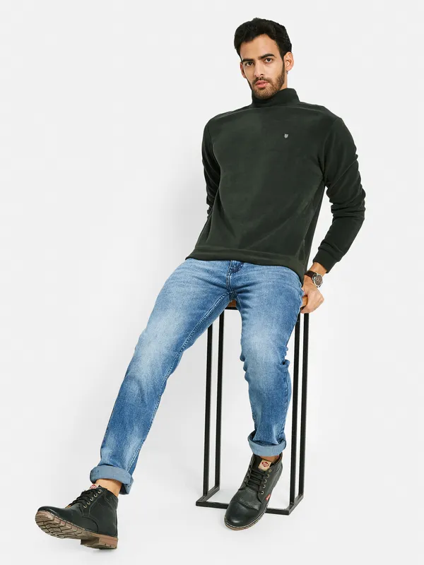 Octave Men Olive Green Sweatshirt