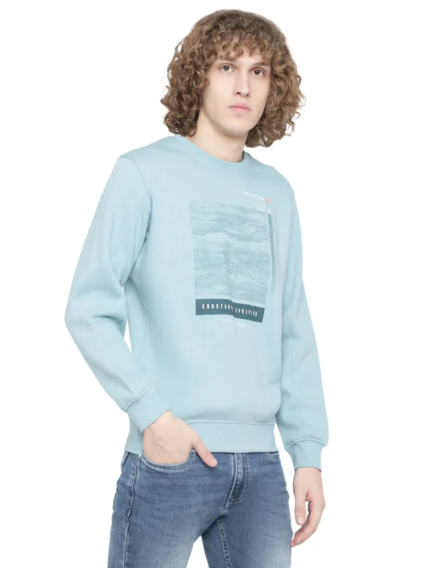 Octave Men Plus Size Blue Fleece Printed Sweatshirt