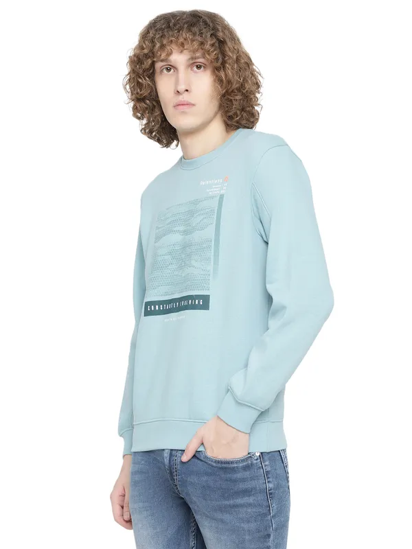 Octave Men Plus Size Blue Fleece Printed Sweatshirt