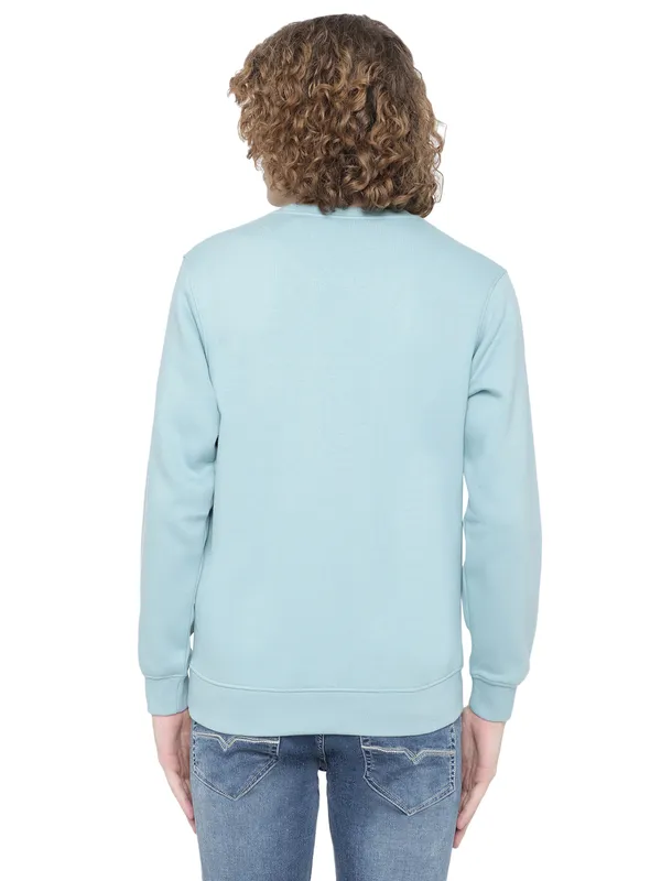 Octave Men Plus Size Blue Fleece Printed Sweatshirt