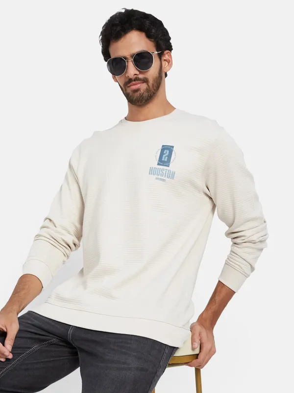 Octave Typography Printed Fleece Pullover Sweatshirt
