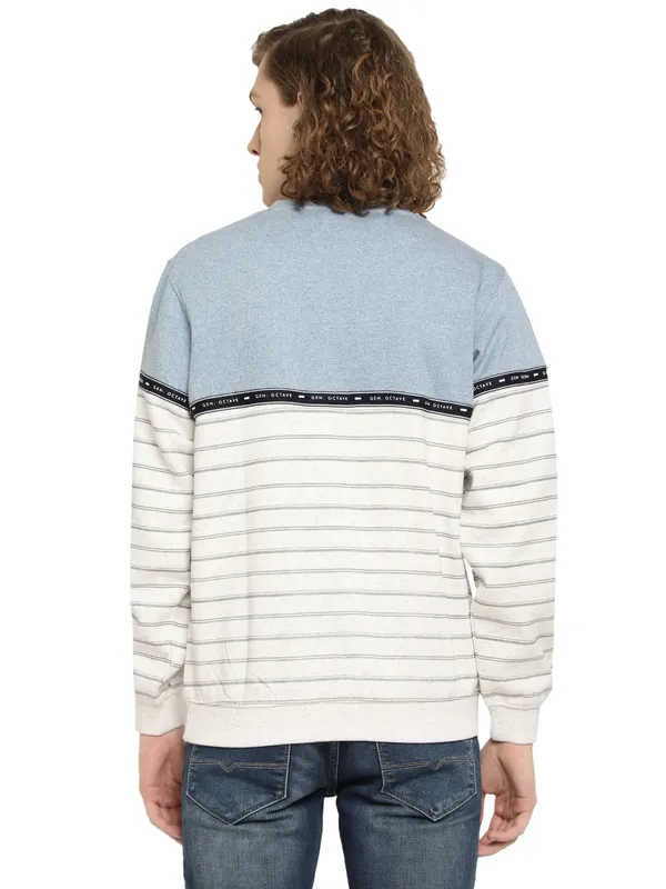 Octave Men Blue Striped Fleece Sweatshirt