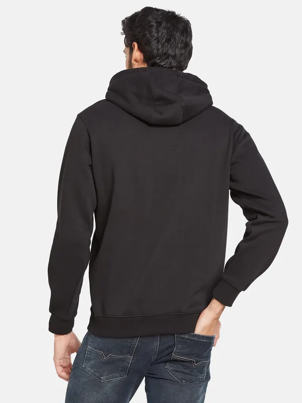 Octave Men Black Printed Hooded Sweatshirt