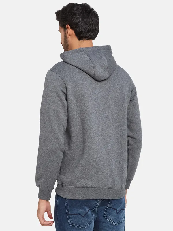 Octave Men Grey Printed Hooded Sweatshirt