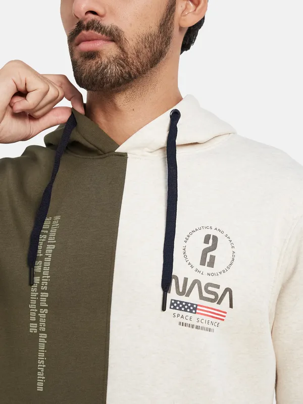 Octave Colourblocked NASA Fleece Hooded Pullover Sweatshirt