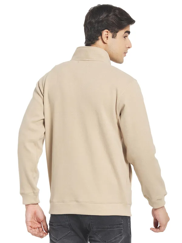 Octave Men Cream  White Colourblocked Front-Open Sweatshirt