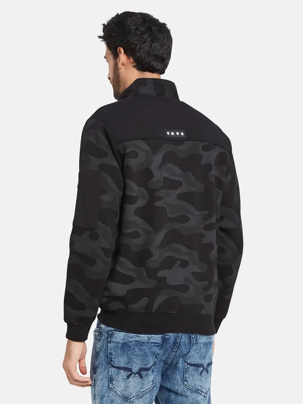 Octave Camouflage Printed Mock Collar Fleece Front Open Sweatshirt
