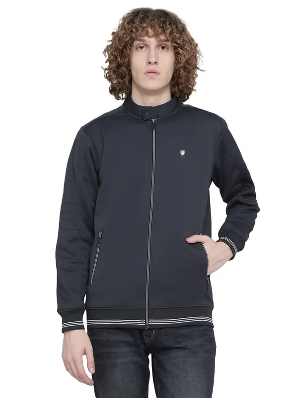 Octave Men Navy Blue Solid Fleece Sweatshirt