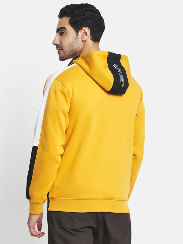 Men Yellow Colourblocked Hooded Sweatshirt