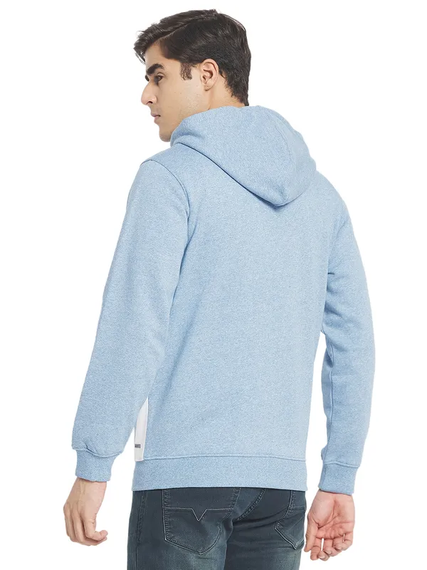 Octave Men Blue Colourblocked Fleece Hooded Sweatshirt