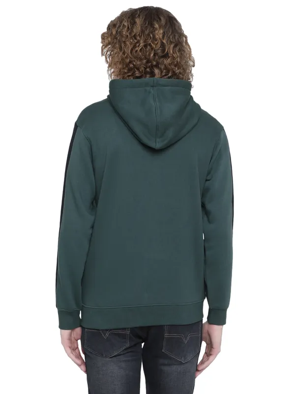 Octave Men Plus Size Green Fleece Colourblocked Hooded Sweatshirt