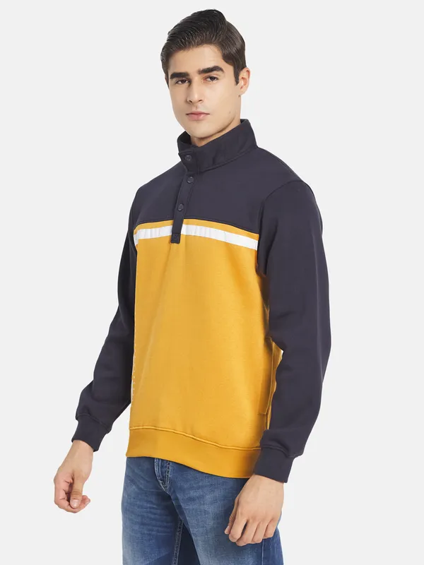 Octave Men Plus Size Yellow Colourblocked Sweatshirt