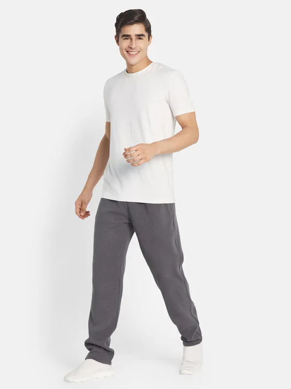 Octave Men Grey Solid Mid-Rise Cotton Joggers
