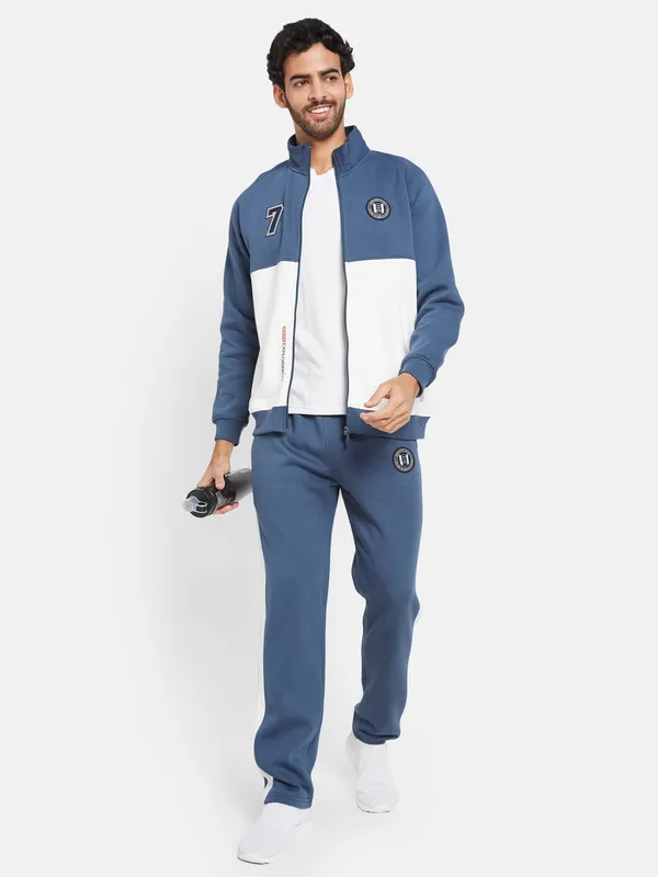 Octave Men Colourblocked Mock Collar Jacket with Mid Rise Track Pant