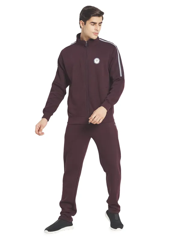 Octave Men Maroon Solid Tracksuit