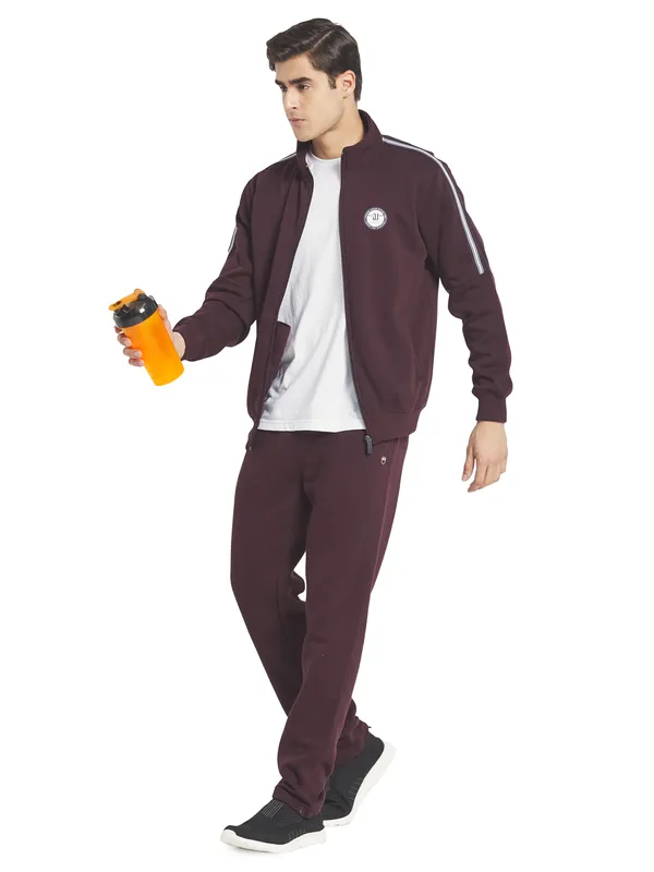 Octave Men Maroon Solid Tracksuit