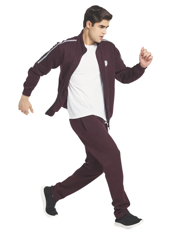 Octave Men Maroon Solid Tracksuit