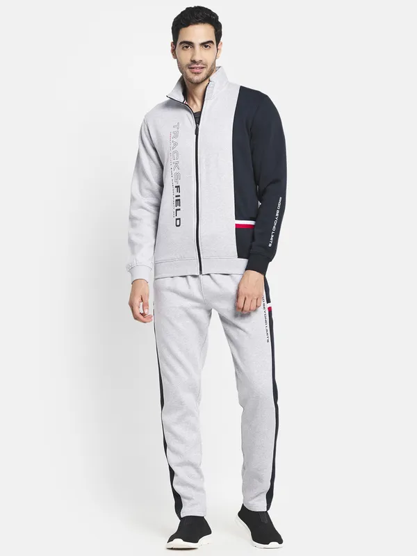 Men Grey Black Striped Cotton Tracksuit