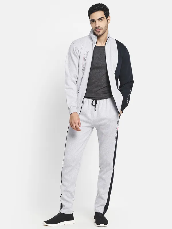 Men Grey Black Striped Cotton Tracksuit