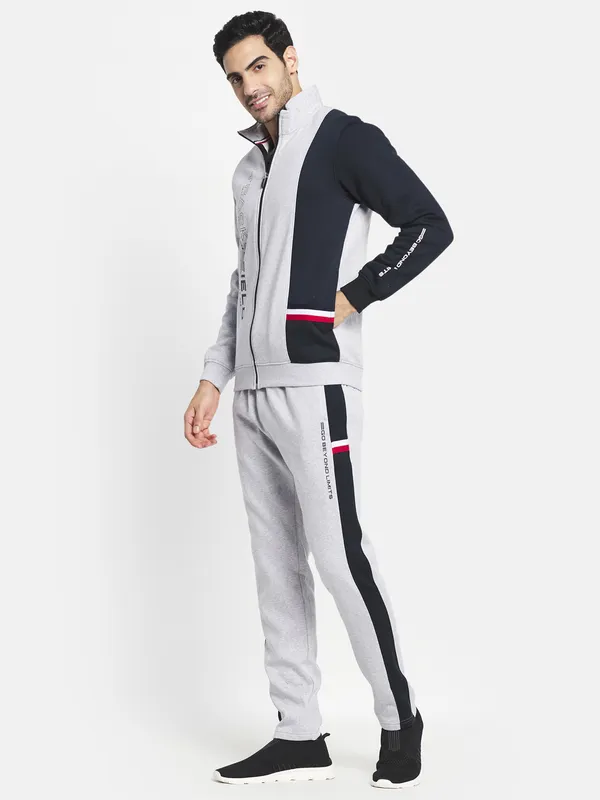 Men Grey Black Striped Cotton Tracksuit