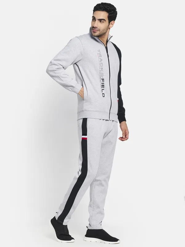 Men Grey Black Striped Cotton Tracksuit